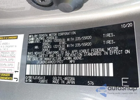 2021 Lexus Rx 350L z USA, uszkodzony, nr VIN JTJHZKEAXM2019927